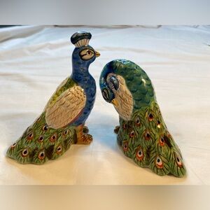 Artesian Road Salt and Pepper Shaker Set‎ Ceramic Peacocks.  Like new.